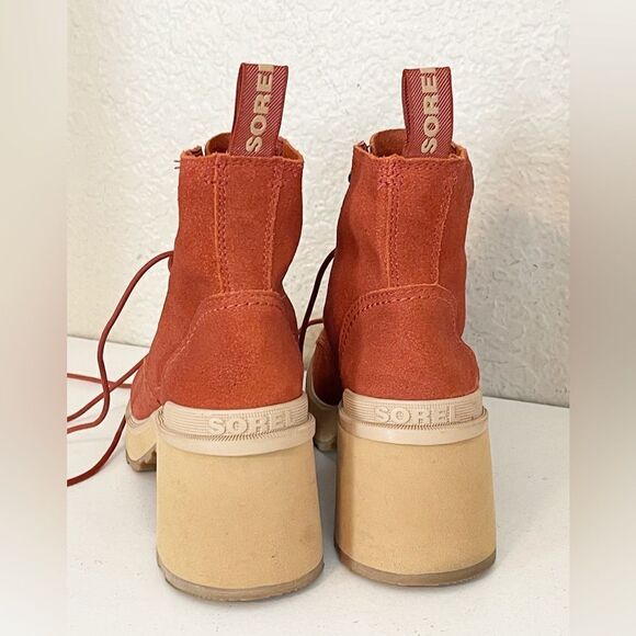 Sorel Hi Line waterproof lace up platform combat boot in orange 8 - Picture 8 of 13